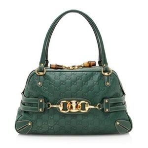 GUCCI Large GG Signature Green Guccissima Leather Wave Boston Bag